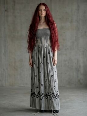 Lapis Convertible Strapless Maxi Dress Skirt OS One Size Tribal Embroidery